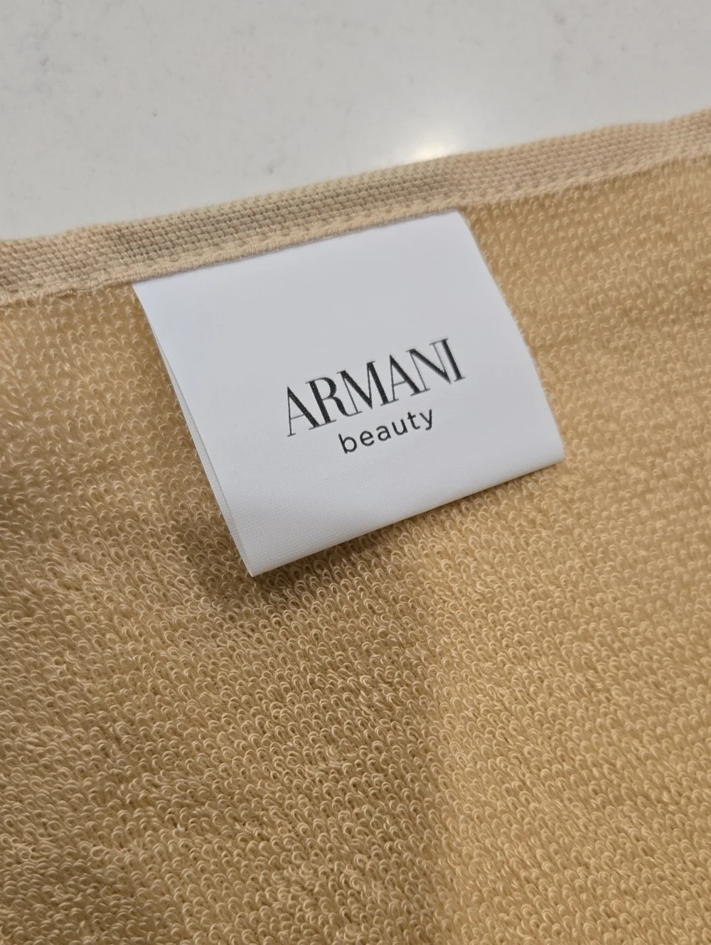 New Never Used Giorgio Armani Cream Beach Towel with Light Blue Logo